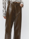 Polished Leather Pants in Olive Brown