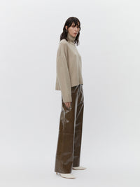 Polished Leather Pants in Olive Brown