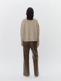 Polished Leather Pants in Olive Brown