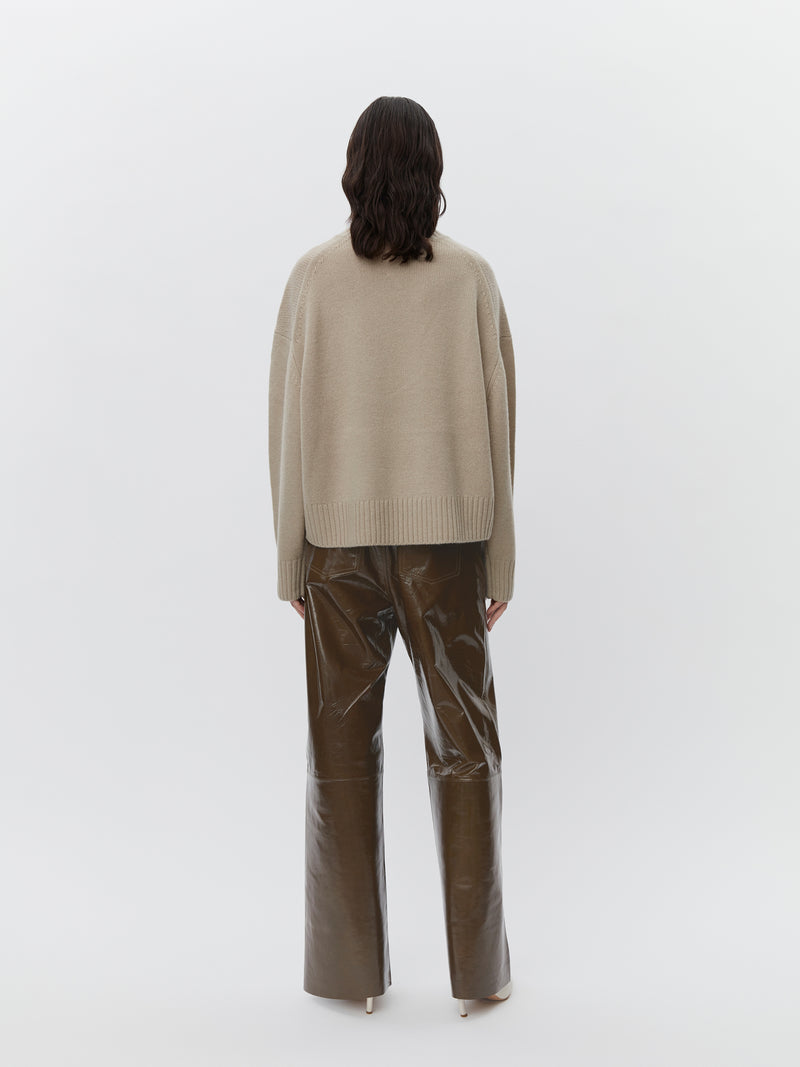 Polished Leather Pants in Olive Brown